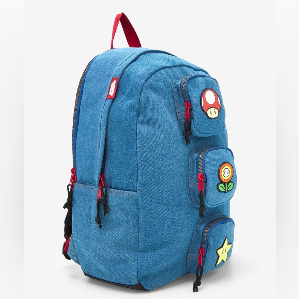 Nintendo Super Mario Bros. Icons Denim Multi-Pocket Backpack NWT - Picture 2 of 11